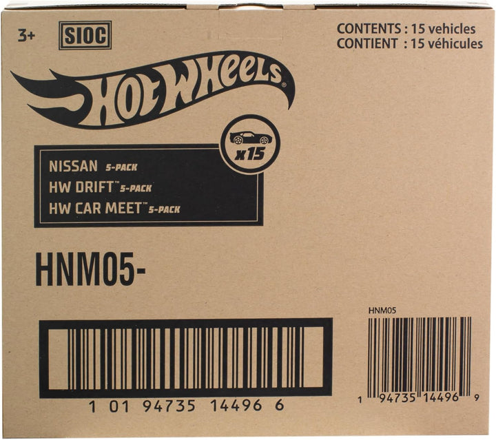 HOT WHEELS 5er-Pack-Set - 15 Spielzeugautos, 3 themenspezifische Packs, Massstab 1:64, authentische