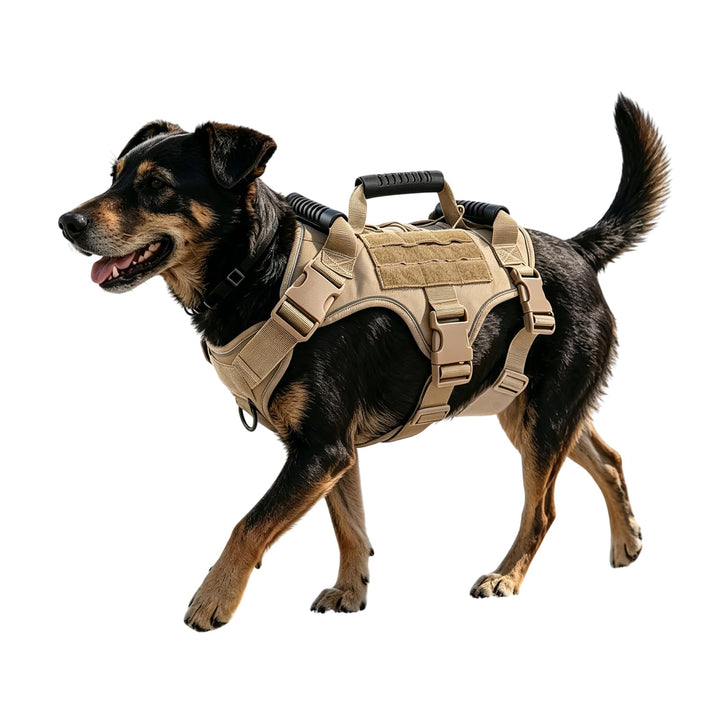 Taktisches Hundegeschirr Nylon reflektierend für grosse Hunde (Khaki) | Robustes Hundegeschirr Aus N