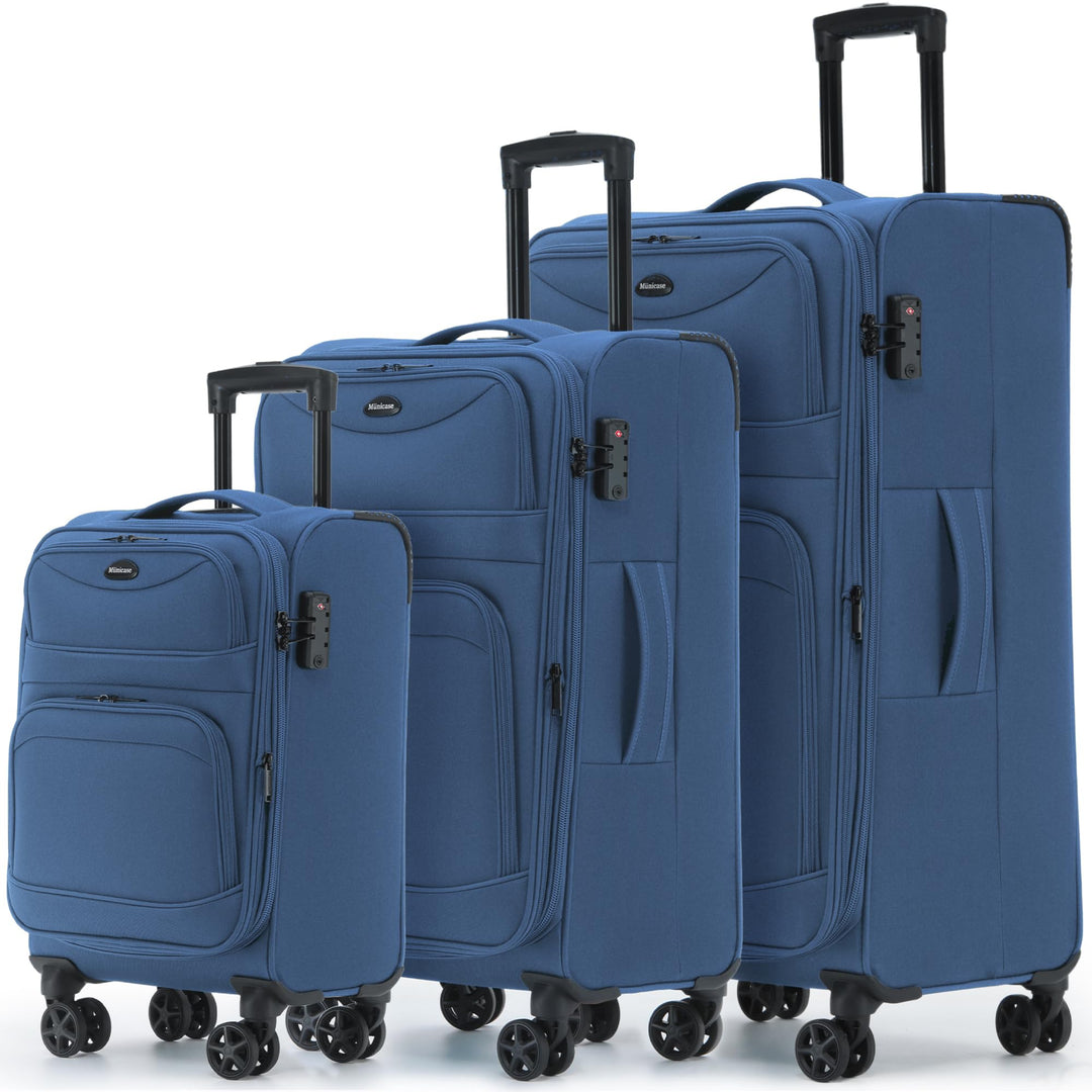 Stoffkoffer erweiterbar mit Frontfächern,15% Extra-Volumen, TSA-Schloss, 360° Doppelrollen & verdeck