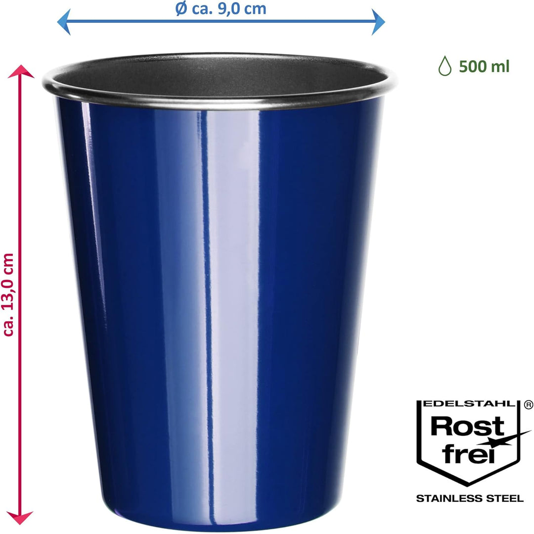 Robin Goods® 3X Edelstahl-Trinkbecher 500 ml in Blau – robuster und stilvoller Campingbecher – bruch