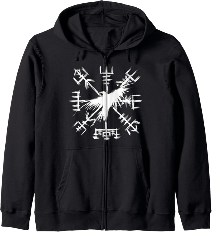 Wikinger-Symbol - Vegvisir mit Rabe - Wikingerkompass Kapuzenjacke