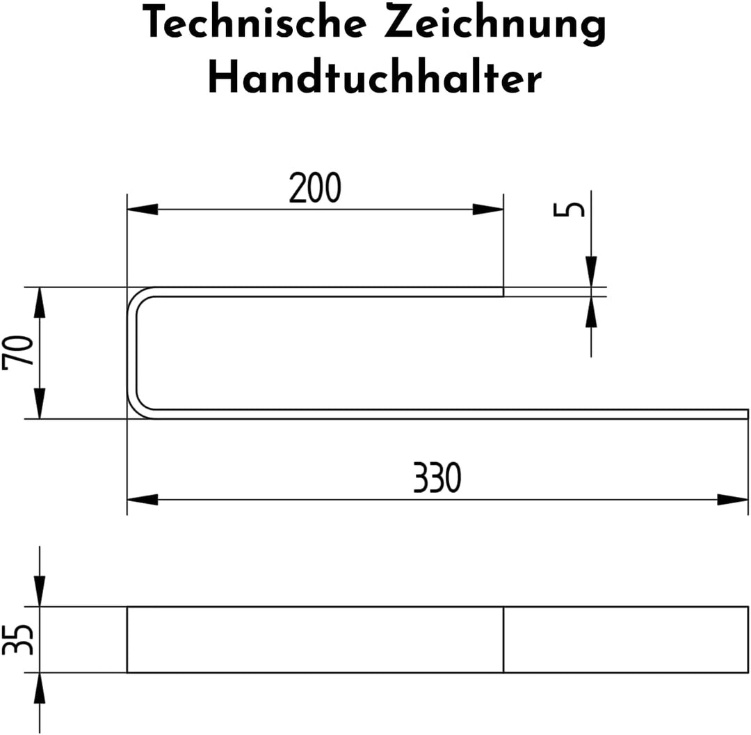 Bürstenking Handtuchhalter ohne Bohren – 33 cm – Selbstklebender Handtuchhalter – einarmige Halterun