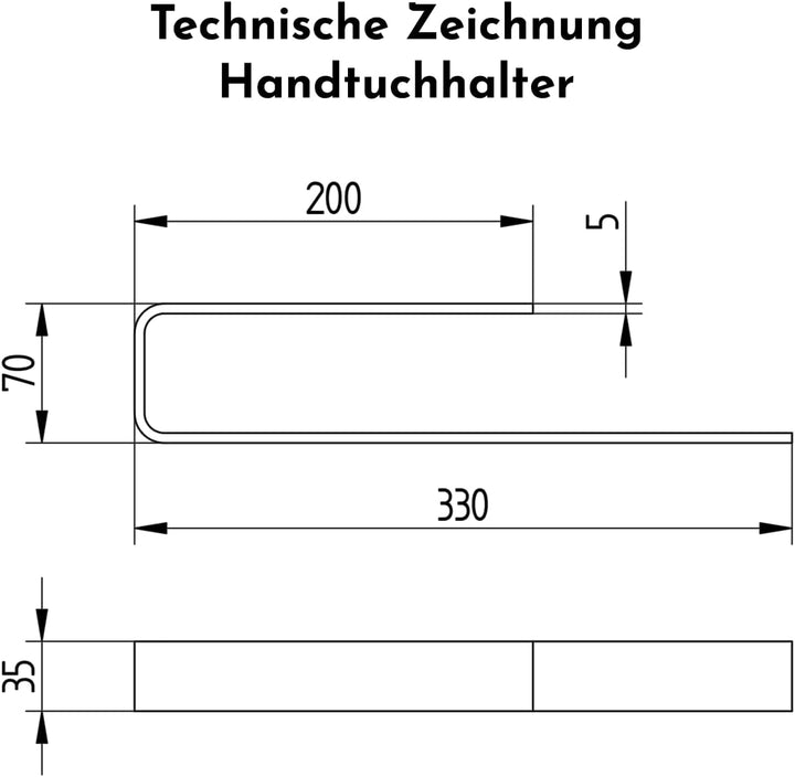 Bürstenking Handtuchhalter ohne Bohren – 33 cm – Selbstklebender Handtuchhalter – einarmige Halterun