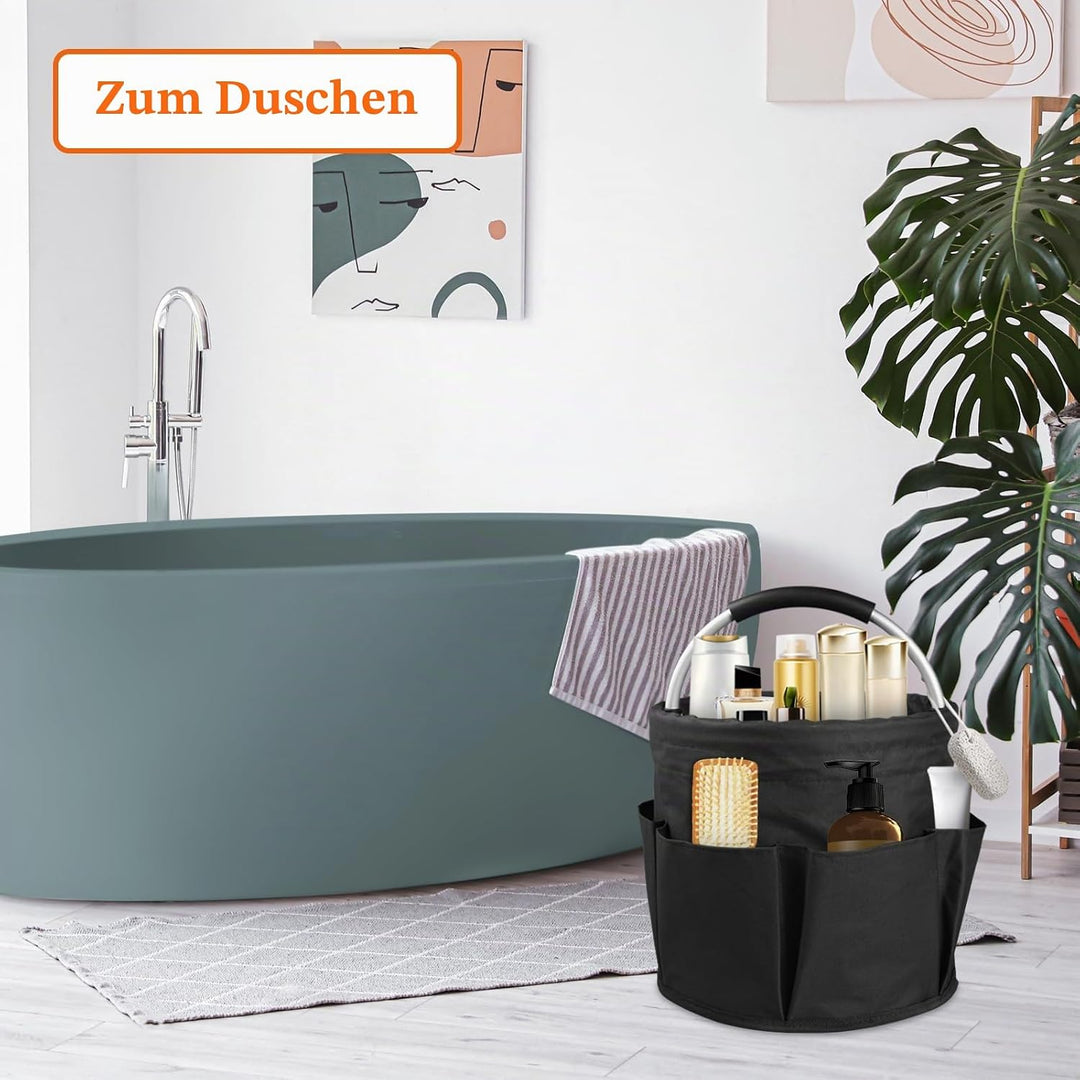 2 Stück Einkaufskorb Faltbar mit Griff und 6 Taschen, 17L Tragbarer Putzmittel Organizer, Gartentasc