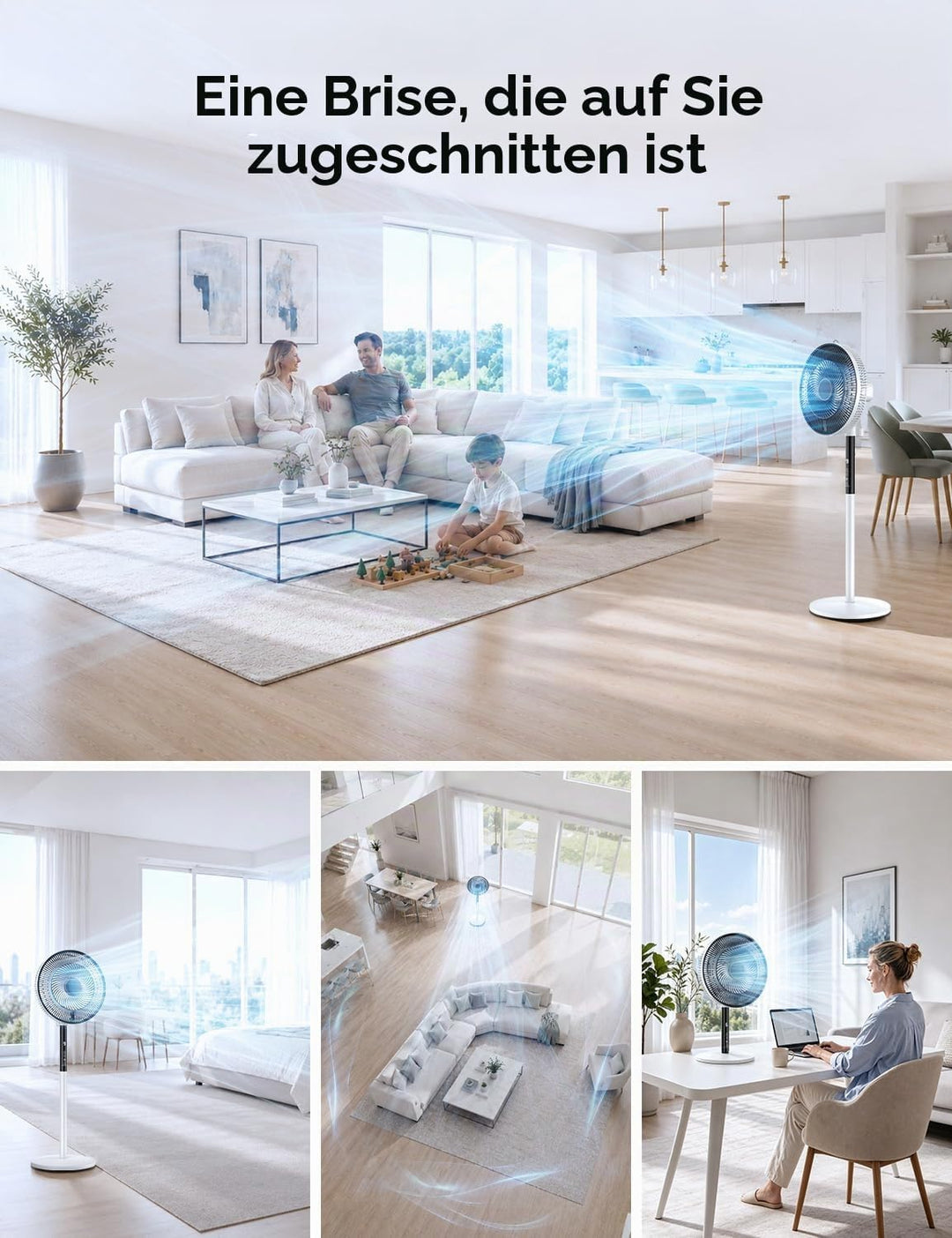 Rintea Standventilator 40 cm mit Fernbedienung, 9 Geschwindigkeiten, 4 Modi, 9H Timer, 90° Oszillati