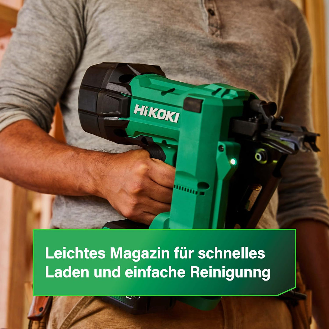 HiKOKI Akku-Streifennagler 34° - 18 V, 50-90 mm Nägel - Leistungsstark, LED-Licht, Brushless Motor,