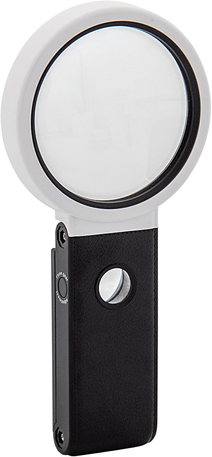 WEDO LED-UV-Handlupe mit ausklappbarem Standfuss inkl. Batterien & USB-Kabel, grosses 9 cm Sichtfeld