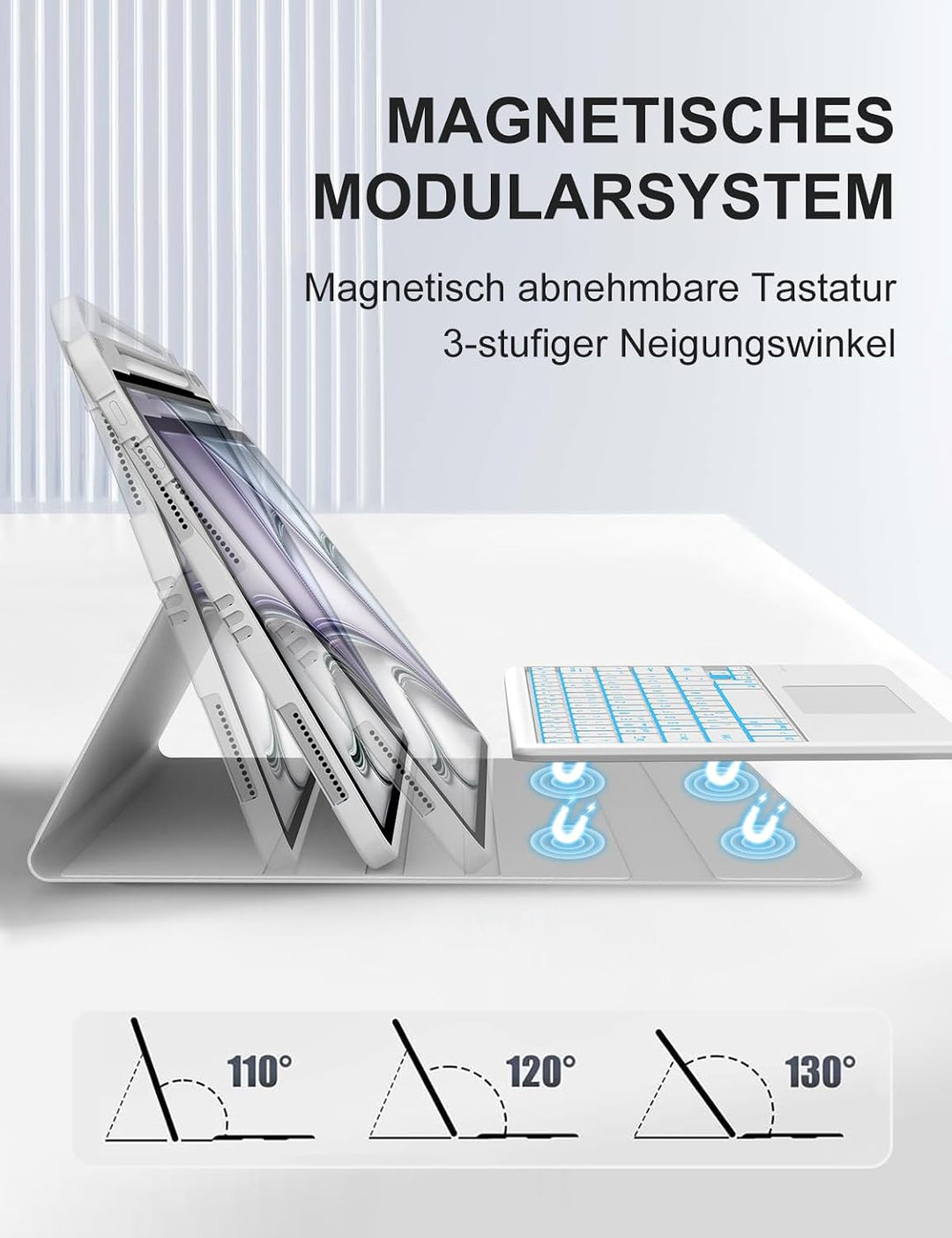 JADEMALL Für iPad Air 13 (M4/M3/M2) Hülle mit Touchpad &amp; Beleuchtung QWERTZ | Farbabstimmung, Mit 7-