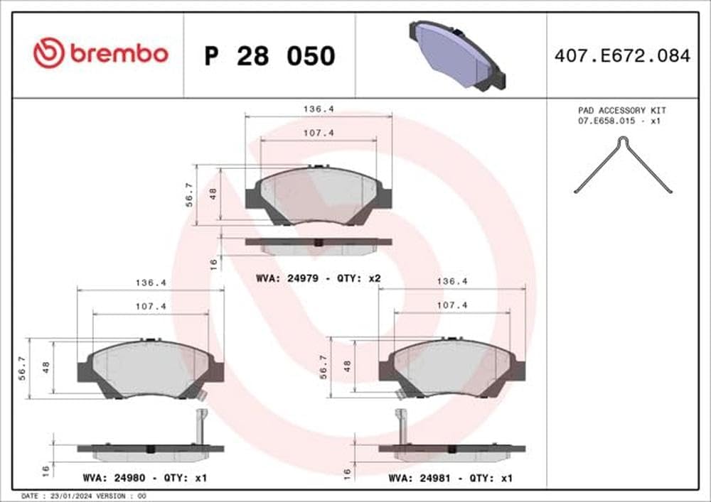 Brembo P 28 050 Bremsbelagsatz, Scheibenbremse - (4-teilig)