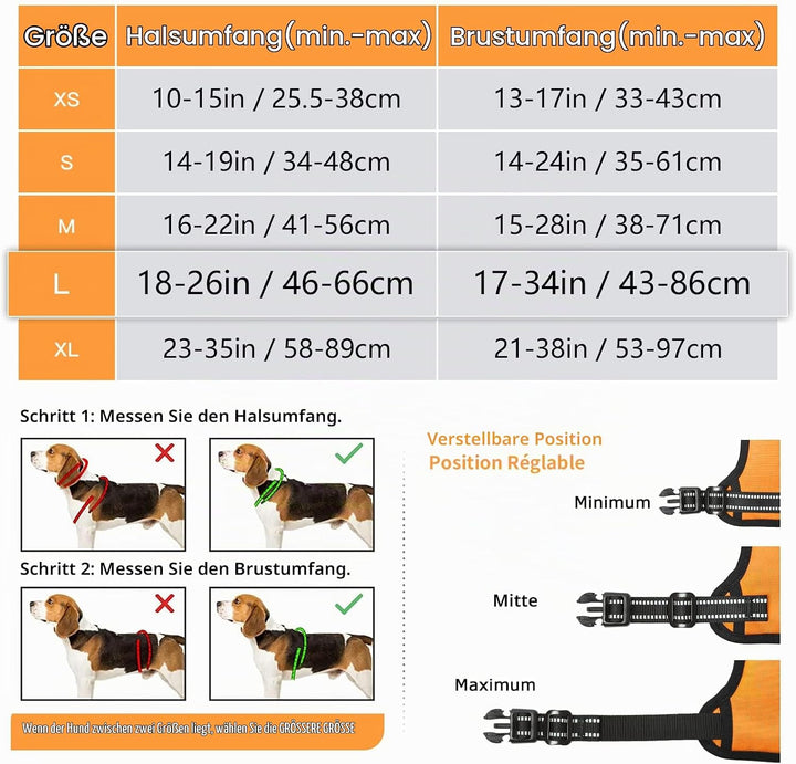 HEELE Hundegeschirr, Geschirr für Grosse Hunde Anti Zug mit Griff, Orange, L | Hundegeschirr Reflekt