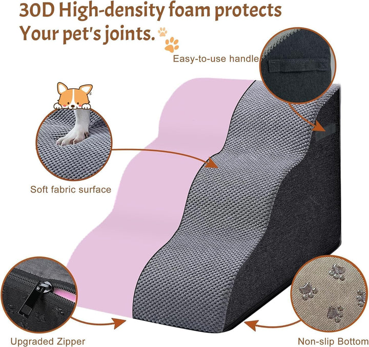 Breiter Hundetreppe 3 Stufen 30cm hoch für Kleine Hunde, Hochdichtem Schaumstoff Haustiertreppe, Was