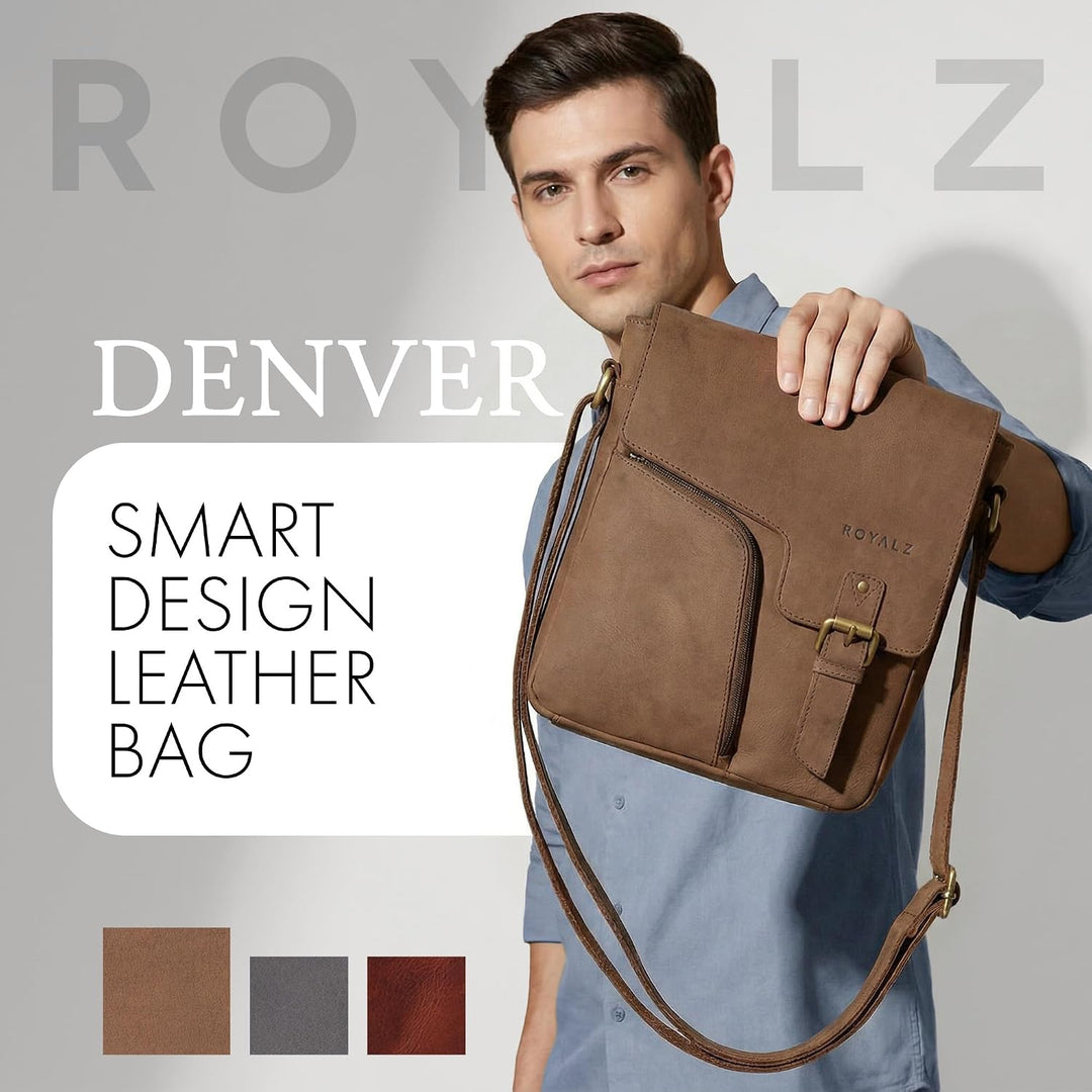 ROYALZ "Denver Moderne Vintage Umhängetasche Herren klein Leder - kleine Schultertasche aus Echtlede