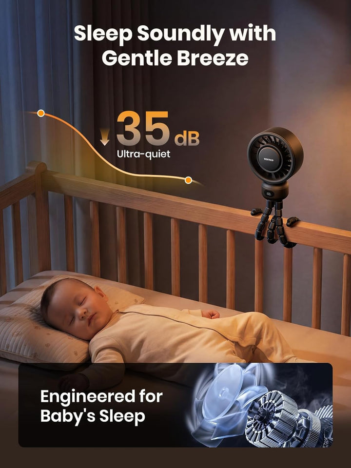 Warmco Tragbarer Kinderwagen-Ventilator, 4000 mAh, wiederaufladbarer Clip-On-Stativventilator (bis z