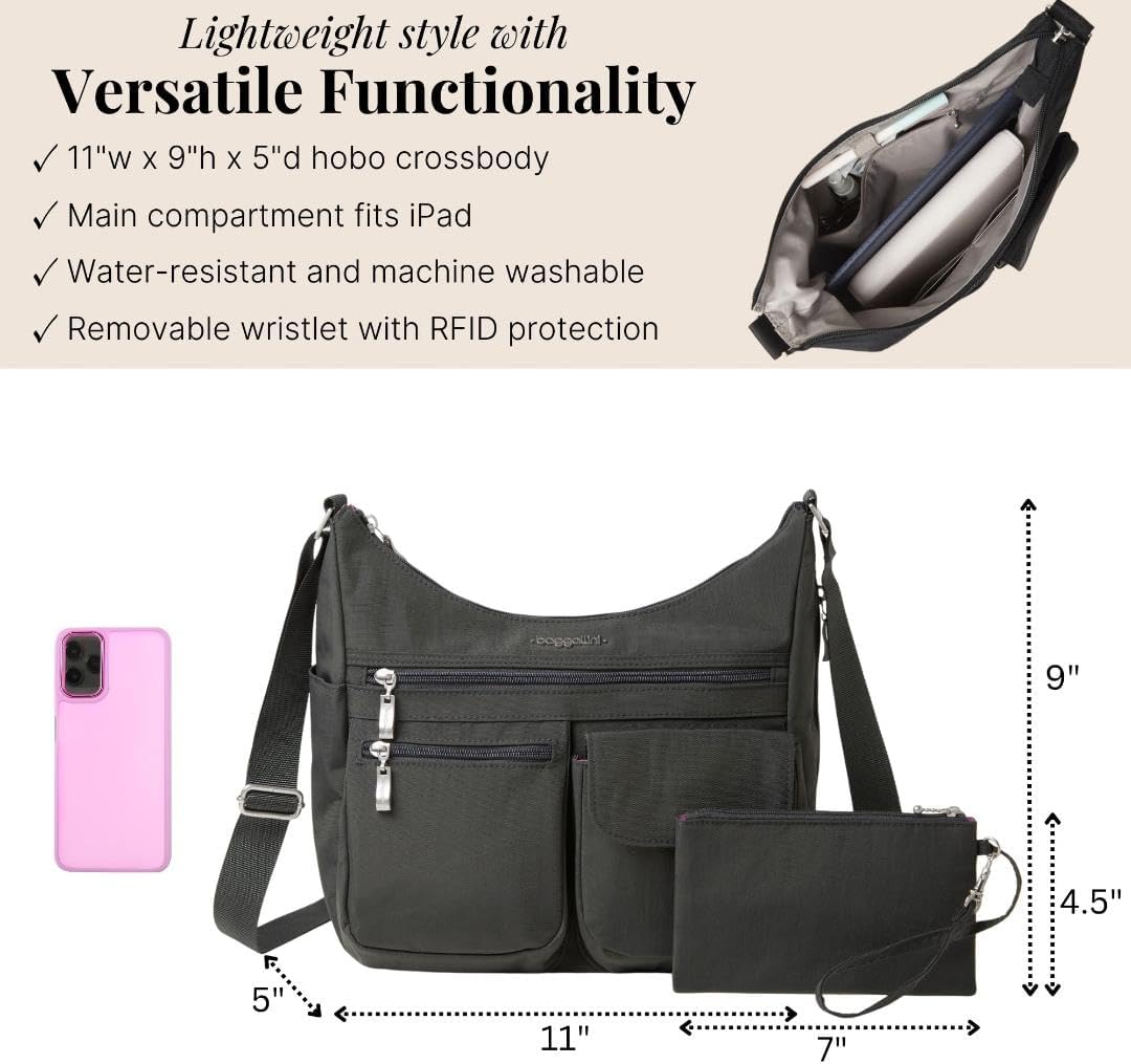 Baggallini Damen Everywhere bagg with überall Tasche mit RFID 34 Charcoal, 34 Charcoal