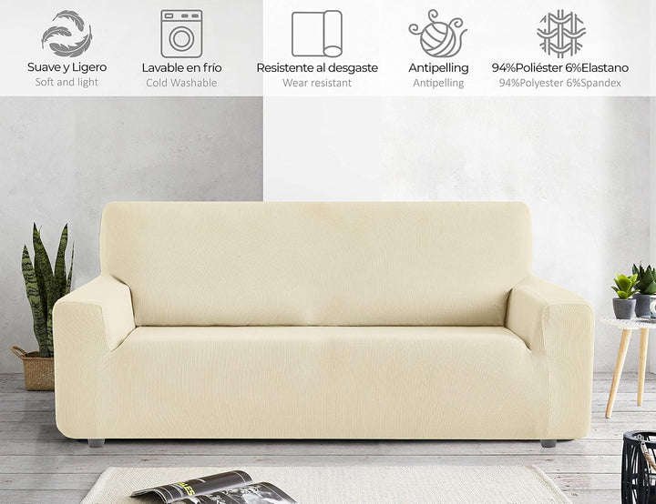 Eiffel Textile Sofabezug, elastisch, anpassbar, Rustikal, 2 Sessel, 50% Polyester, Elfenbein, 1 + 1