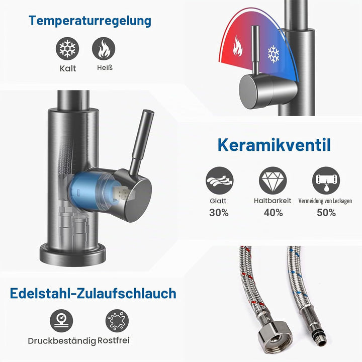 Wasserhahn Küche, Hoher Bogen Küchenarmatur mit Herausziehbarer Brause Ausziehbar Armatur 360° Schwe