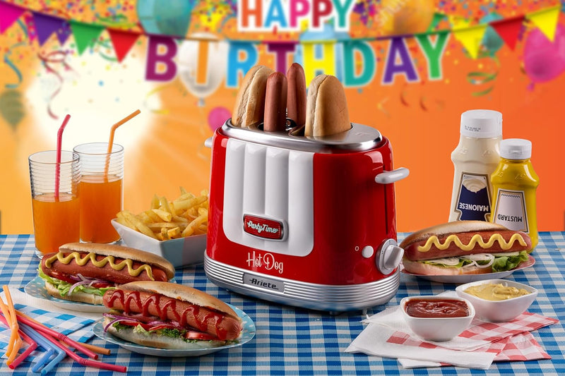 Ariete Hot Dog Maker Party Time 206, Hot Dog-Maschine mit 4 Garräumen, 5 Garstufen, Automatischer Au