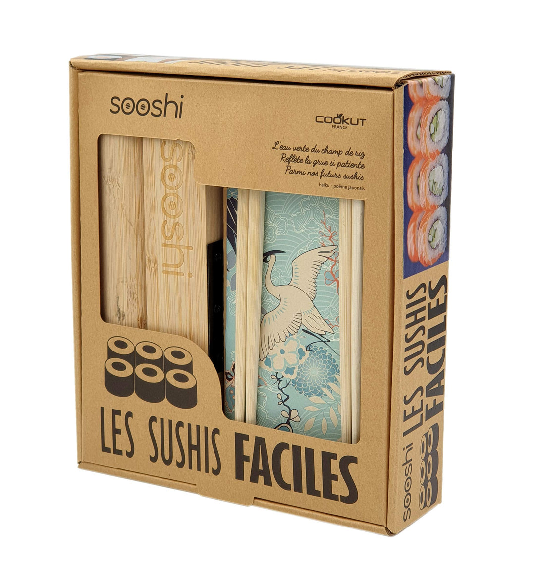 COOKUT - Set SOOSHI - Supereinfaches Sushi Maki Set mit Bambusgerät, Stäbchen und Rezeptbuch