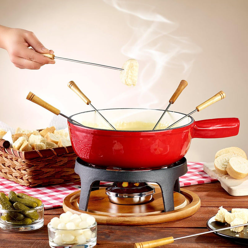 Rosenstein & Söhne Fondue Caquelon: 2er-Set Käsefondue-Töpfe aus Gusseisen, 24 cm (Käse-Fondue-Sets,