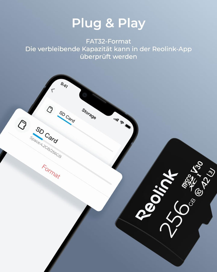 Reolink 256GB Micro SD Karte, Klasse 10 A2 U3 MicroSDXC-Hochgeschwindigkeitsspeicherkarte, kompatibe