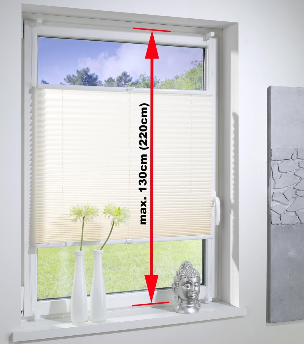 DécoProfi Plissee ohne Bohren Grau 65cm x 220cm (max. Gesamthöhe Fensterflügel) I Verspannte Plissee