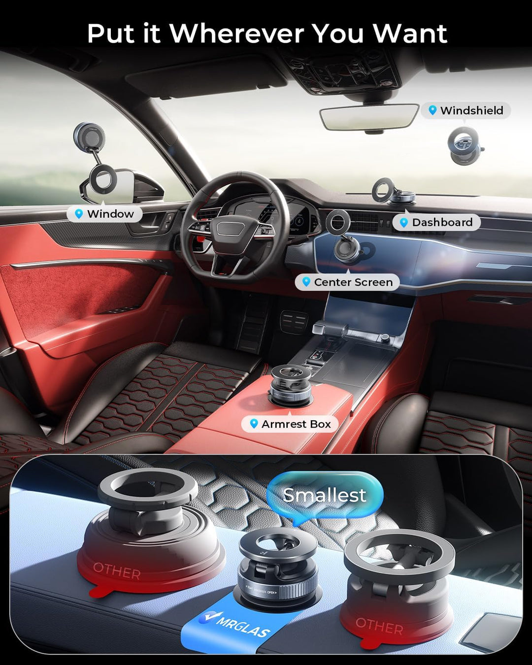 MRGLAS 2025 Upgraded Handyhalterung Auto Magnet für Magsafe Autohalterung, Vakuum Saugnapf Handy Hal