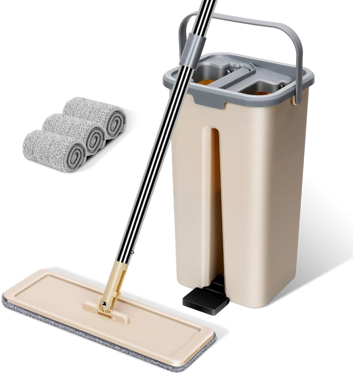 Masthome Wischmopp Set mit Eimer,2 in 1 Putzeimer mit Wischmop, Bodenwischer Set mit 3 Mikrofaser Wi