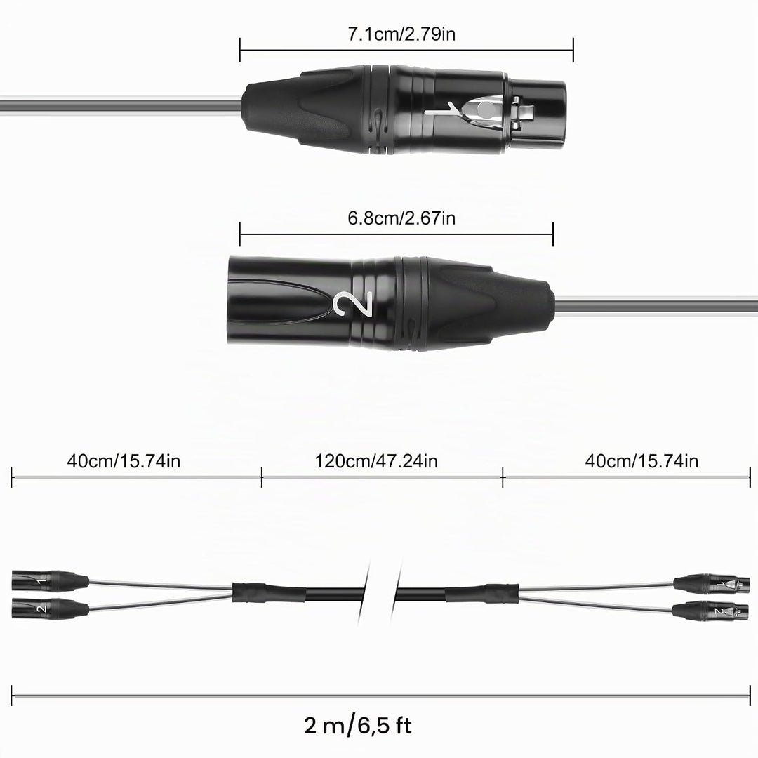XMSJSIY 2-Kanal XLR Audio Schlange 3-Pin XLR Stecker zum Buchse Splitter Mikrofon Aufnahme Schlange