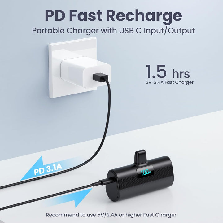 Mini Powerbank 5200mAh für iPhone, Klein Power Bank 20W PD 4.0A Schnellladefunktion Externer Akku, C