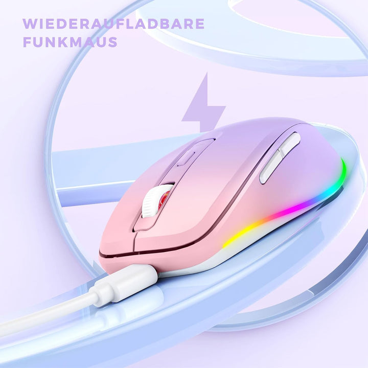 Seenda Kabellose LED Maus, Wiederaufladbar Mit Jiggler, Leise 2.4G USB Funkmaus für Laptop, Computer