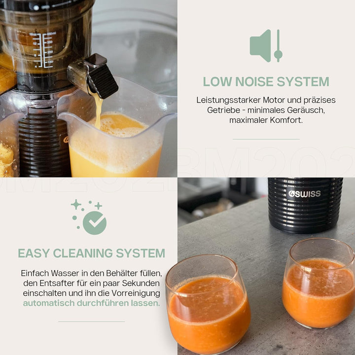 4Swiss Entsafter Saftpresse Elektrisch für Gemüse Obst Slow Juicer Machine mit Einfüllschacht - Kalt