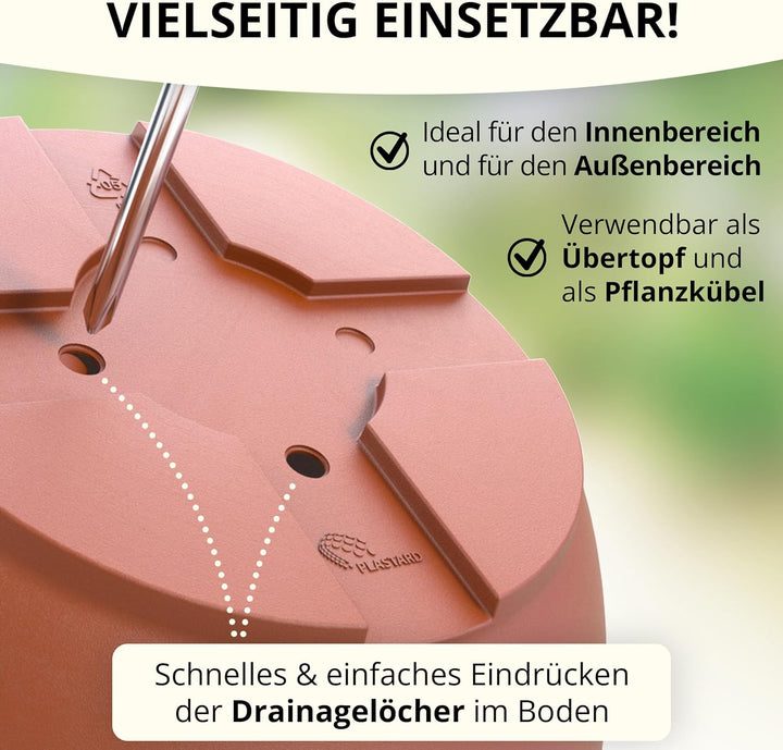 10er Set Blumentöpfe mit Untersetzer 27 cm Durchmesser Terrakotta runder Pflanzkübel aus Kunststoff