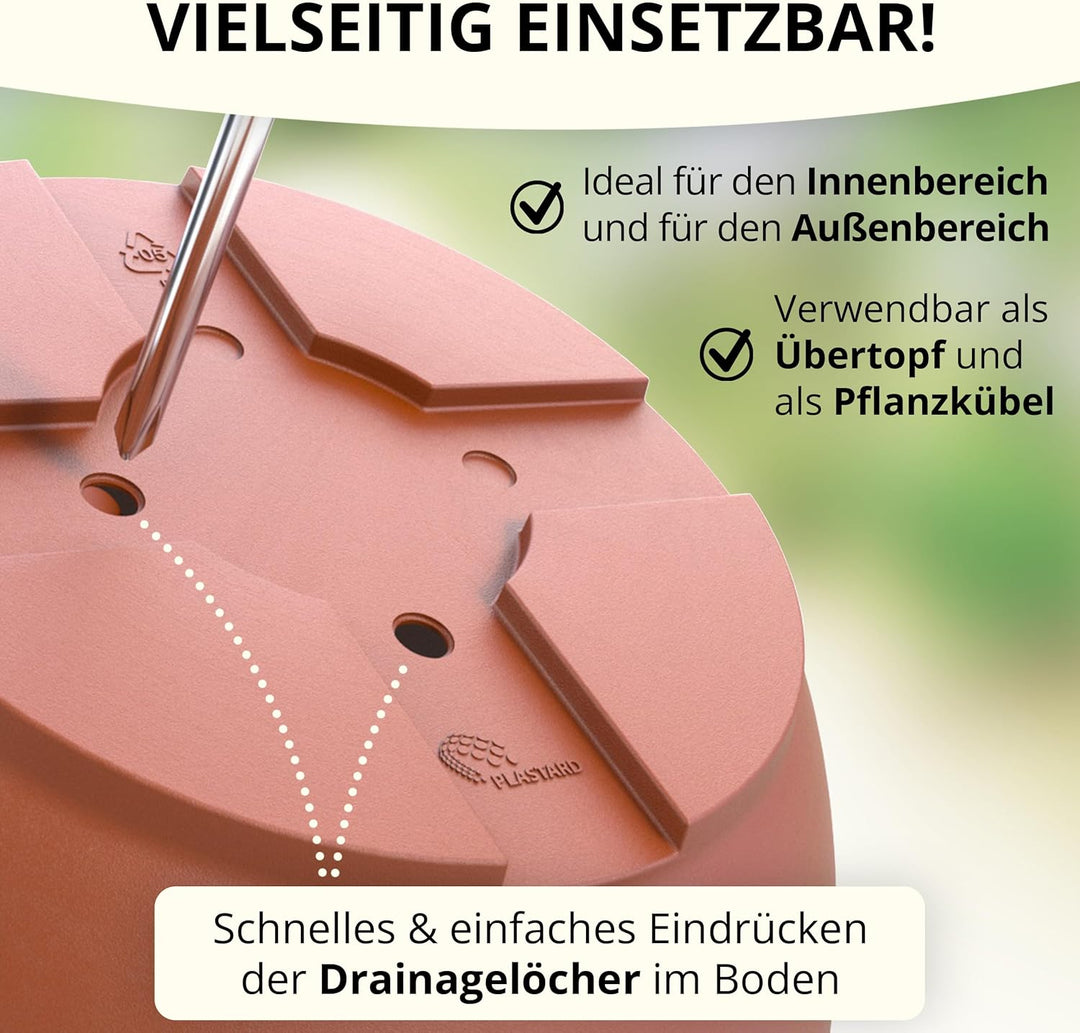 Plastard 10er Set Blumentöpfe mit Untersetzer 30 cm Durchmesser Terrakotta runder Pflanzkübel aus Ku