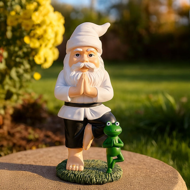 BRUBAKER Gartenzwerg Yoga Übung Baum Zwerg mit Frosch - Gartenfigur Sport Figur Vrksasana - Zen Deko