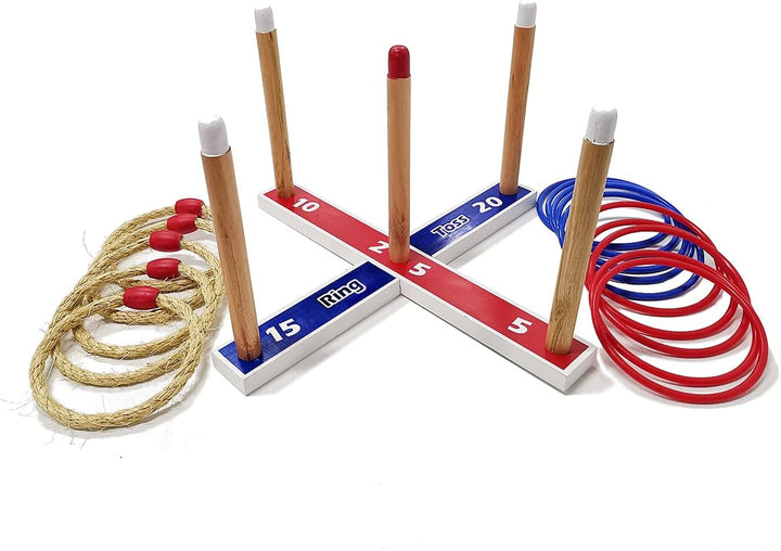 Wurfspiele Ring Toss Game Wooden Quoits Throwing Tossing Game Set with Carry Bag（5 pcs Rope Rings +