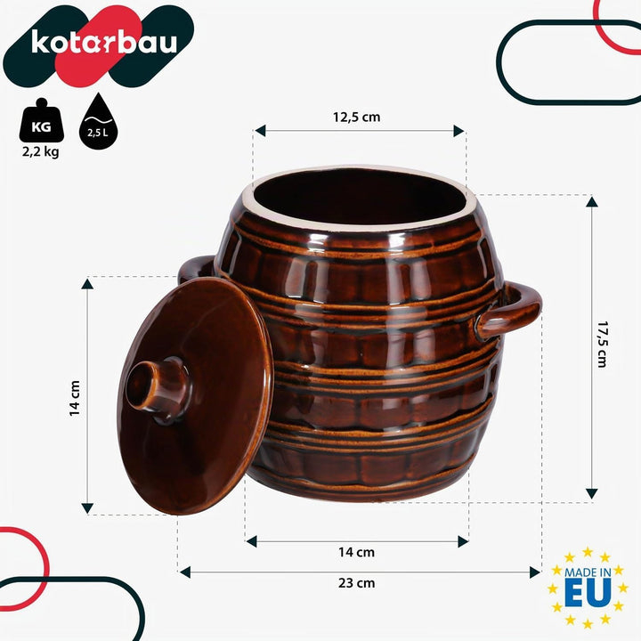 KOTARBAU® Gärtopf Fermentierglas 2,5 l Kimchi Behälter Gärglas Steingutfass mit Deckel Fermentierglä