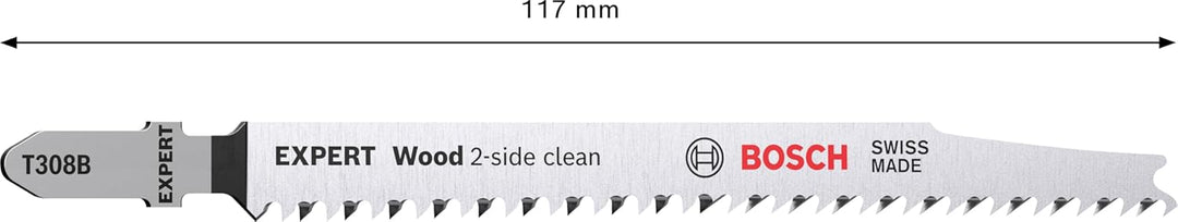 Bosch Professional 25x Stichsägeblatt Expert ‘Wood 2-Side Clean’ T 308 B (für Sperrholz, Massivholz-
