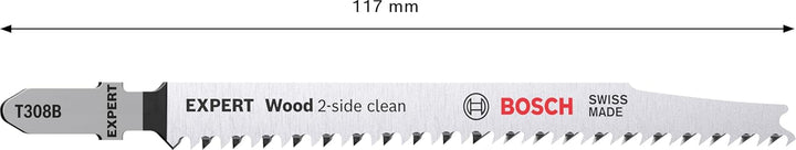 Bosch Professional 25x Stichsägeblatt Expert ‘Wood 2-Side Clean’ T 308 B (für Sperrholz, Massivholz-