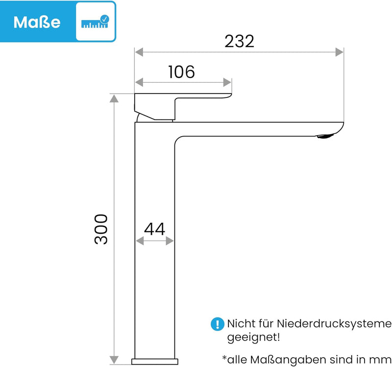 Bächlein Badarmatur Mizarela hoch in klassischem Design, Einhebelmischer für Aufsatzwaschbecken mit