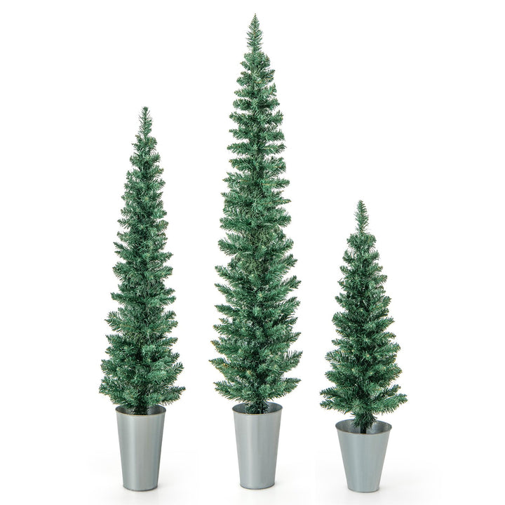 COSTWAY 3er Weihnachtsbaum Künstlich Bleistift, 90+120+150cm, Tannenbaum mit Sockel aus Metall, Kuns