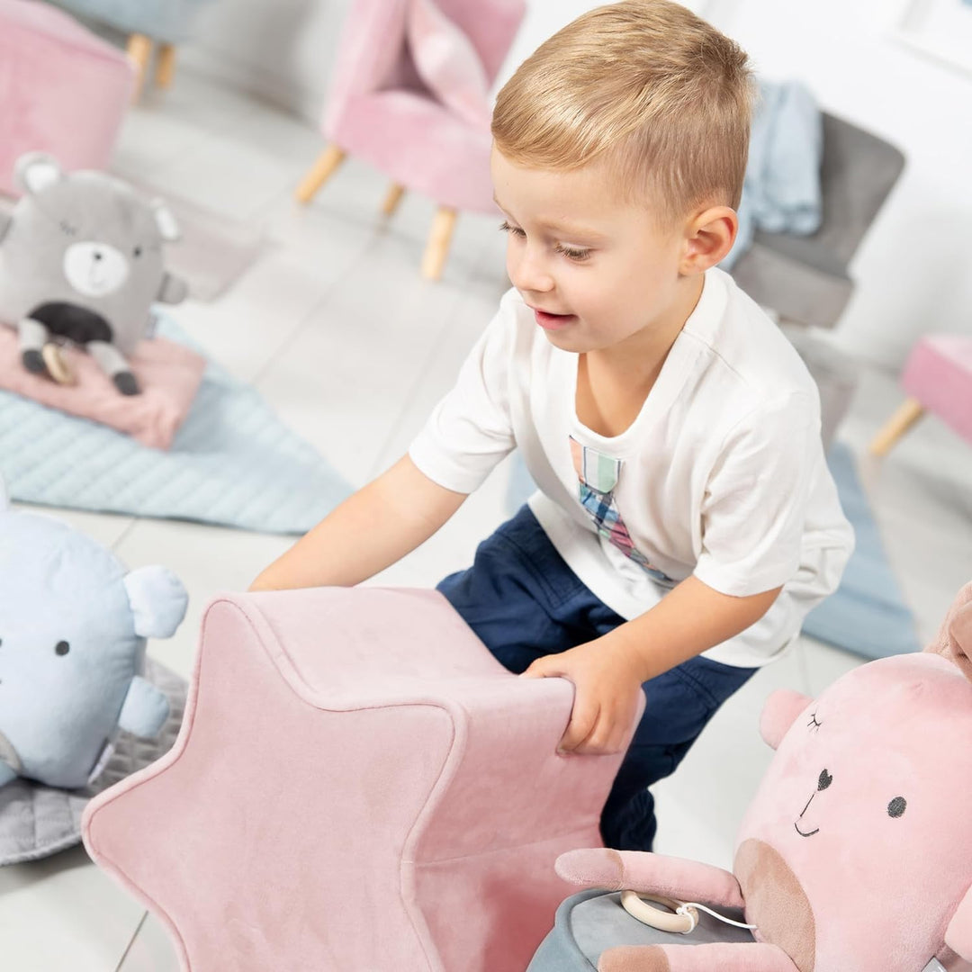 roba Kinderhocker Lil Sofa in Sternform - Bequemer Hocker in rosa Samtstoff - Polstermöbel Pouf für