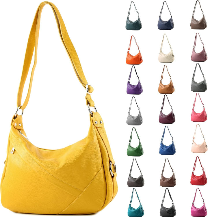 modamoda de -T164 - ital Schultertasche Umhängetasche aus Leder Bubble Gum, Bubble Gum