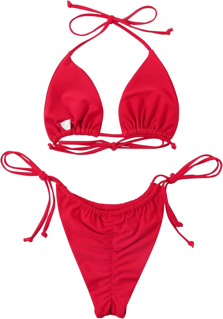 RXRXCOCO Sexy Brazilian Bikini Damen Set Triangel String Oberteil Bikini Tanga Bademode L Rot, L Rot
