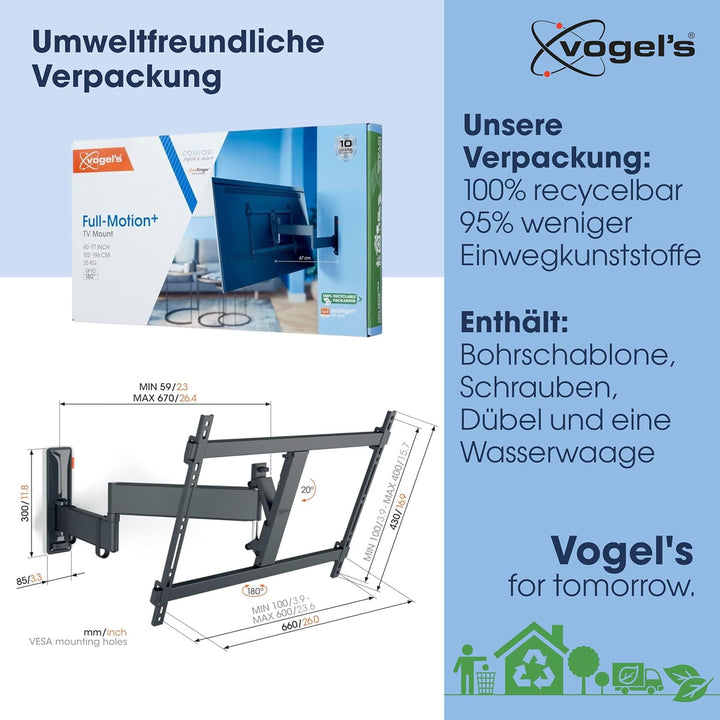 Vogel's Comfort TVM 3645 Schwenkbare TV-Wandhalterung für 40-77 Zoll Fernseher, Max. 35 kg, Schwenkb