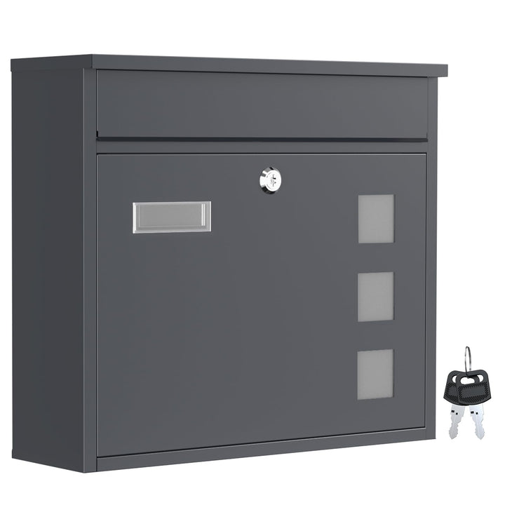 Wiltec Briefkasten V12 Anthrazit 360 x 115 x 320 mm, Wandbriefkasten mit Schloss, Sichtfenstern und