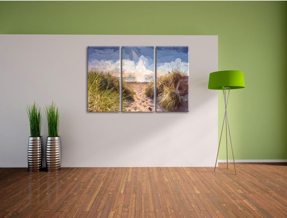 Pixxprint der Weg ins Meer Kunst Pinsel Effekt 3-Teiler Leinwandbild 120x80 Bild auf Leinwand