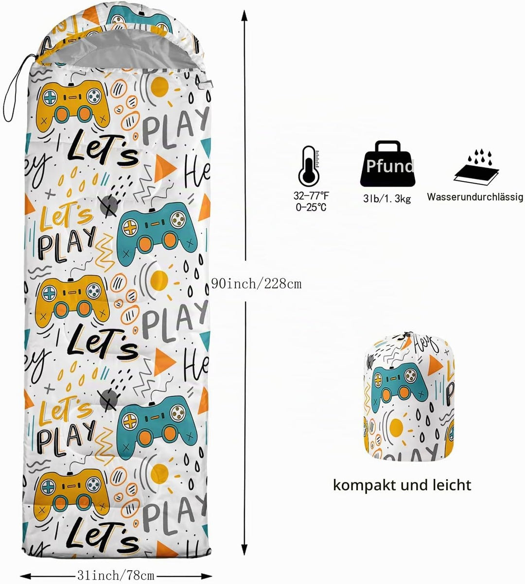 HOSIMA Schlafsack mit Fussball, für Kaltes Klima, für Erwachsene, Mädchen und Jungen, wasserdicht, f
