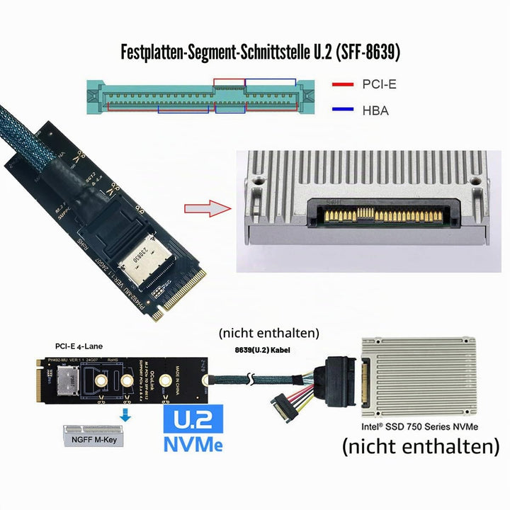 CY Karte 2280 PCI-E4.0 M.2 M-Key zu Oculink SFF-8612 SFF-8611 Vertikaler Hostadapter für NVME U.2 SS