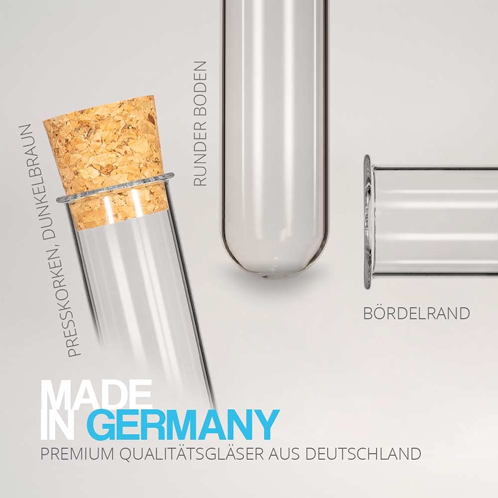 Tuuters 100x Glas Reagenzgläser mit Korken (dunkelbraun), mit Rand, Bördelrand (100 x Ø16mm), 100 x