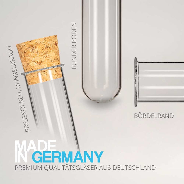 Tuuters 100x Glas Reagenzgläser mit Korken (dunkelbraun), mit Rand, Bördelrand (100 x Ø16mm), 100 x